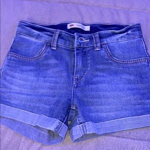 medium wash denim shorts